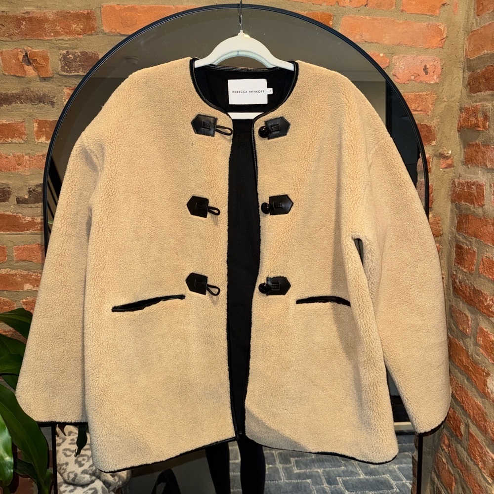 Rebecca Minkoff Tan Teddy Jacket with Black Accents